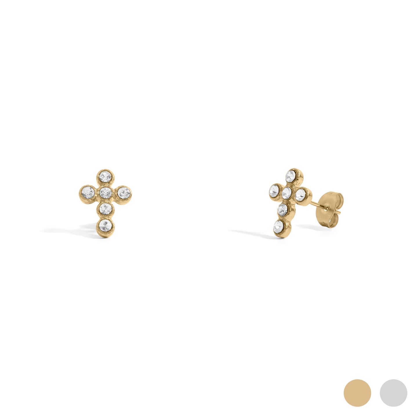 18K Gold Stainless Steel Round Cross Earrings