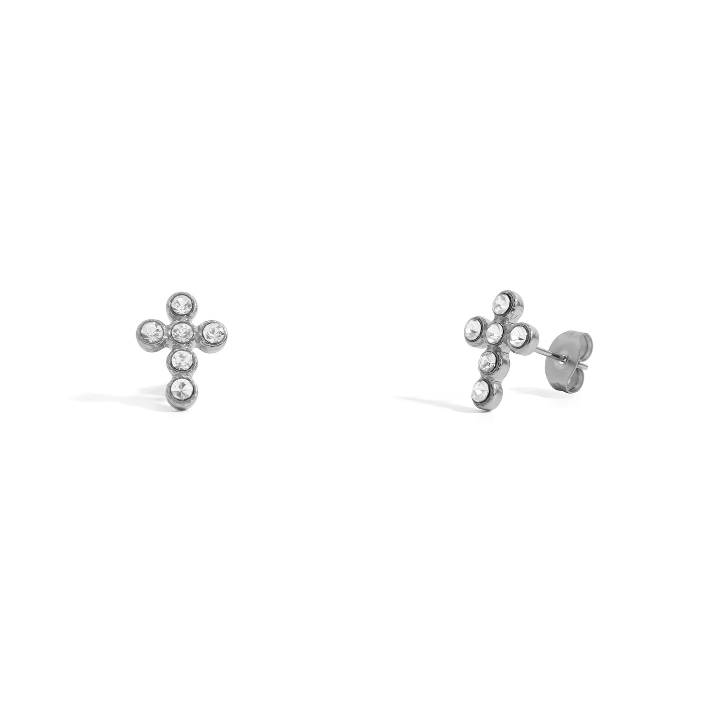18K Gold Stainless Steel Round Cross Earrings